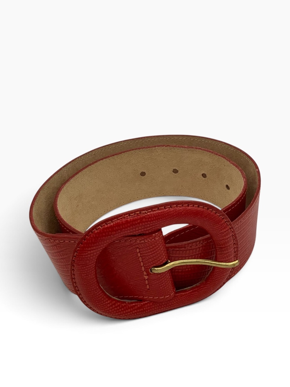 Cipriani Lizard Grain Leather Belt Red Sz S/M